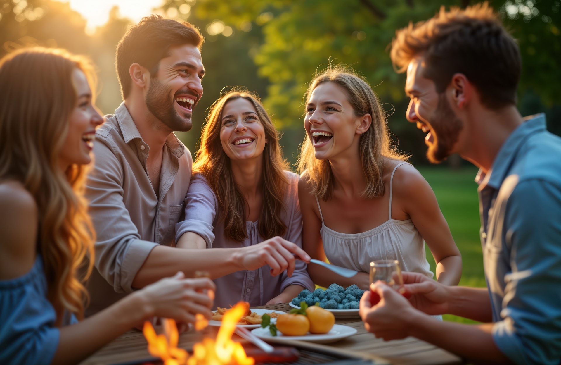 Lachende Gäste bei Sommergrillfest | Stühle mieten